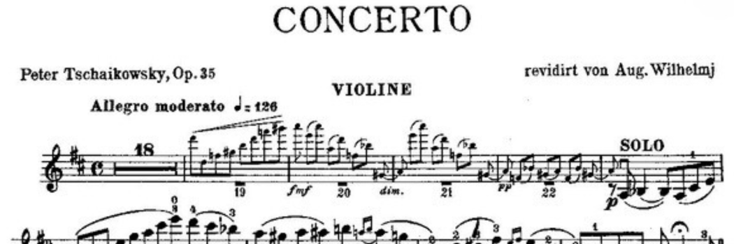 First page of Tchaikovsky's Violin Concerto sheet music.