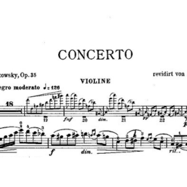 First page of Tchaikovsky's Violin Concerto sheet music.